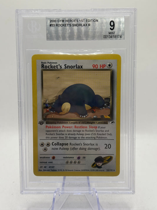 Pokemon 2000 Gym Heroes 1st Edition Rocket’s Snorlax 33/132 Rare BGS 9 Mint FRENLY BRICKS - Open 7 Days