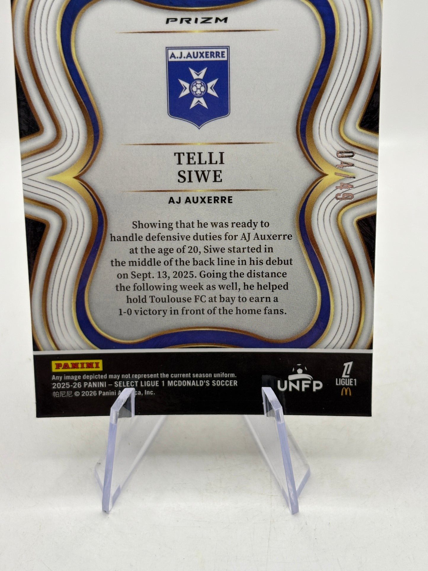 2025-26 Panini Select Ligue 1 Mcdonalds - Telli Siwe /49 Purple Dragon Scale