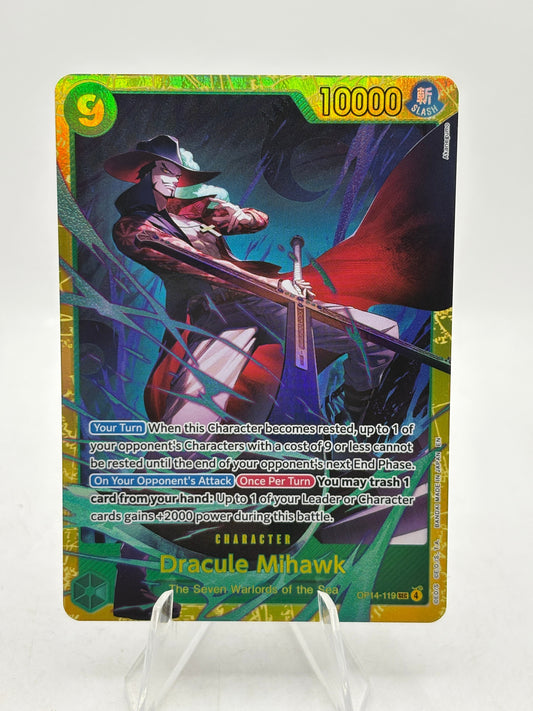 One Piece TCG OP14 - Dracule Mihawk OP14-119 SEC NM FRENLY BRICKS - Open 7 Days