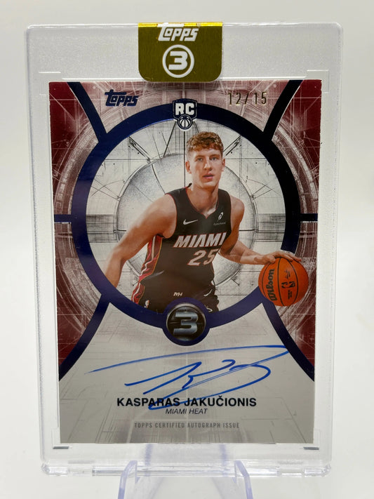 KASPARAS JAKUCIONIS 2025/26 TOPPS 3 RC ROOKIE BLUE AUTOGRAPH HEAT AUTO SP #12/15 FRENLY BRICKS - Open 7 Days