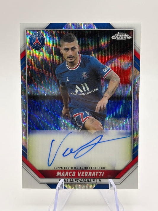 2021-22 Chrome Paris Saint-Germain Wave Refractor /49 Marco Verratti Auto FRENLY BRICKS - Open 7 Days