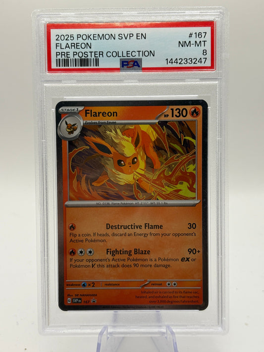 Pokemom 2025 SVP Promo - Flareon SVP167 Black Star PSA 8 FRENLY BRICKS - Open 7 Days