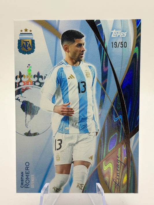 2024 Topps Lineage Argentina #18 Cristian Romero Sky Blue Tango #/50 FRENLY BRICKS - Open 7 Days