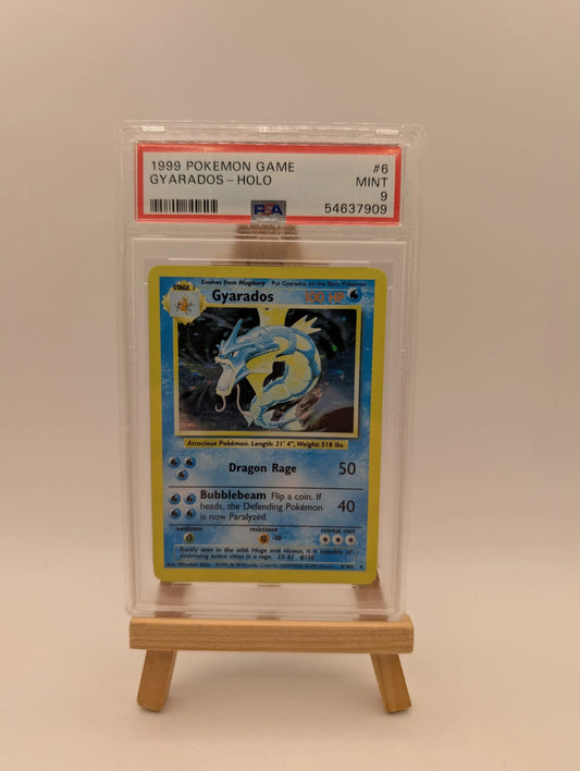 PSA 9 MINT Gyarados 6/102 Base Set Rare Holo Pokemon Card WOTC 1999 FADED FRENLY BRICKS - Open 7 Days