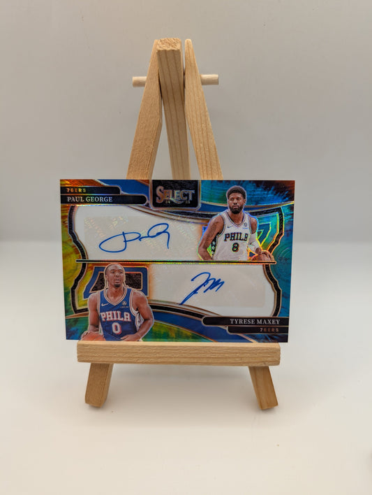 2024-25 Mosaic Select - Paul George, Tyrese Maxey Tie Dye Dual Autographs /25 FRENLY BRICKS - Open 7 Days