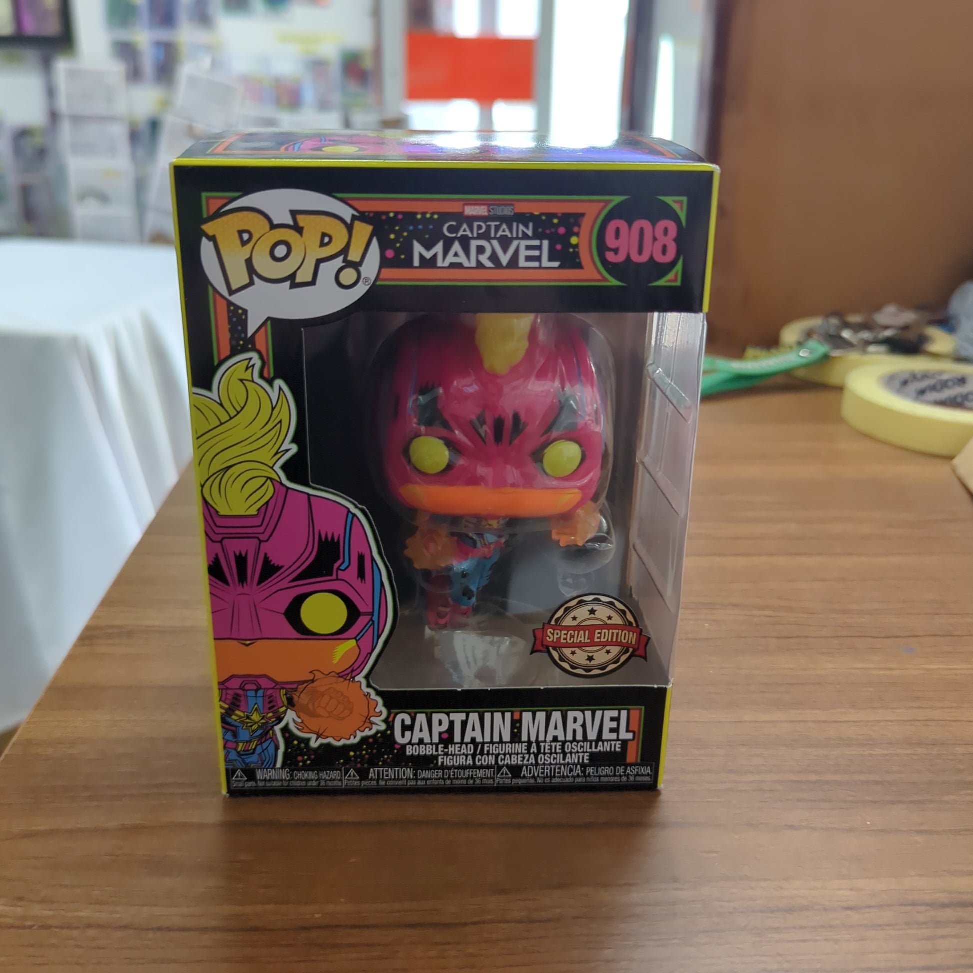 Captain Marvel Blacklight Exclusive Pop! Vinyl Figure #908 FRENLY BRICKS - Open 7 Days