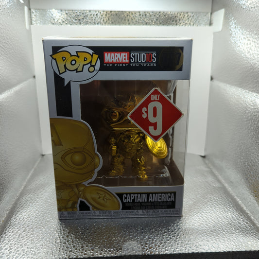 Funko Pop Marvel Studios First 10 Years Captain America Gold Chrome #377 FRENLY BRICKS - Open 7 Days