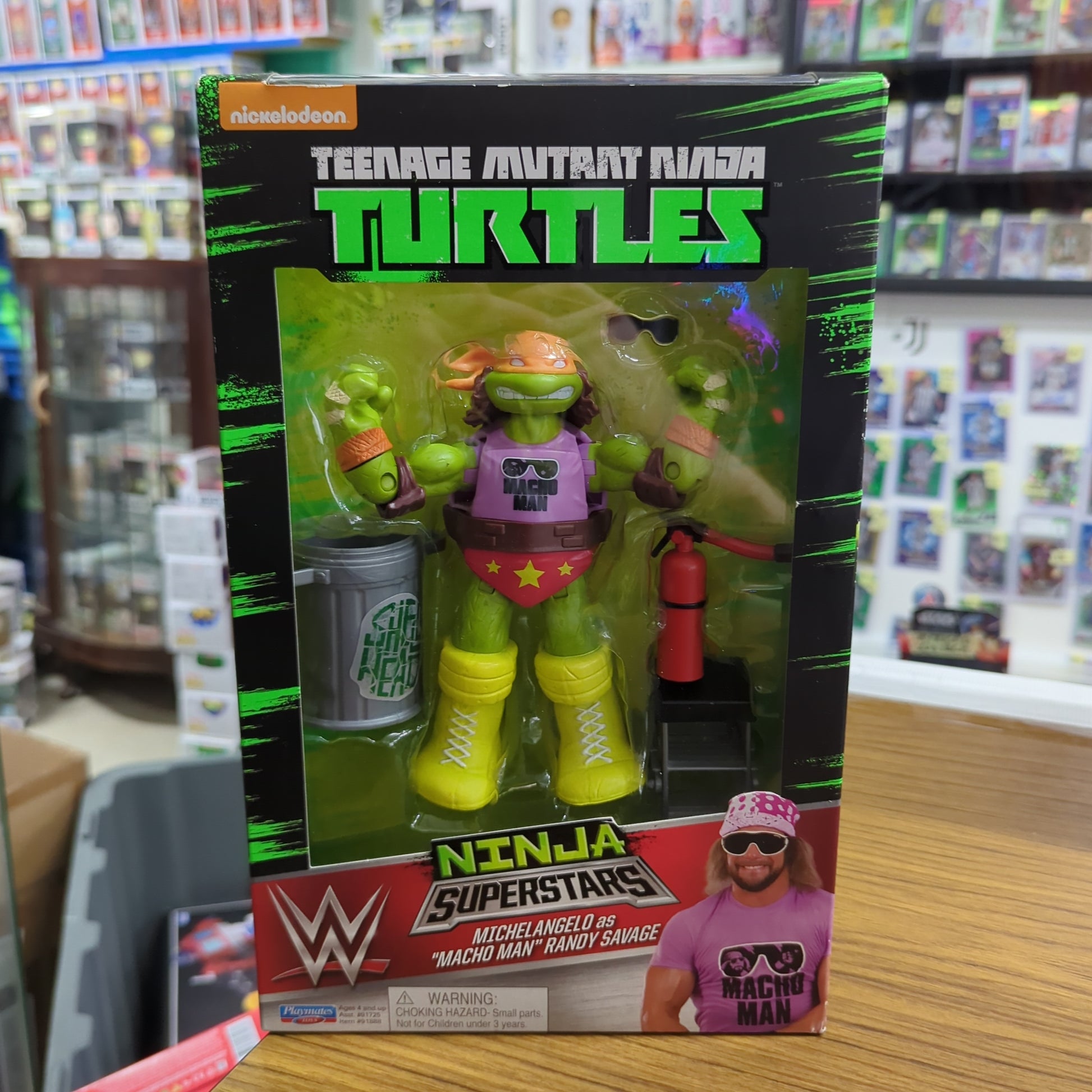 TEENAGE MUTANT NINJA TURTLES Superstars WWE Michelangelo Macho Man RANDY FRENLY BRICKS - Open 7 Days