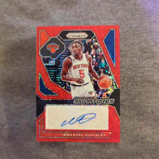 2023-24 Panini Prizm Immanuel Quickley /99 Red Prizms Auto Signature FRENLY BRICKS - Open 7 Days