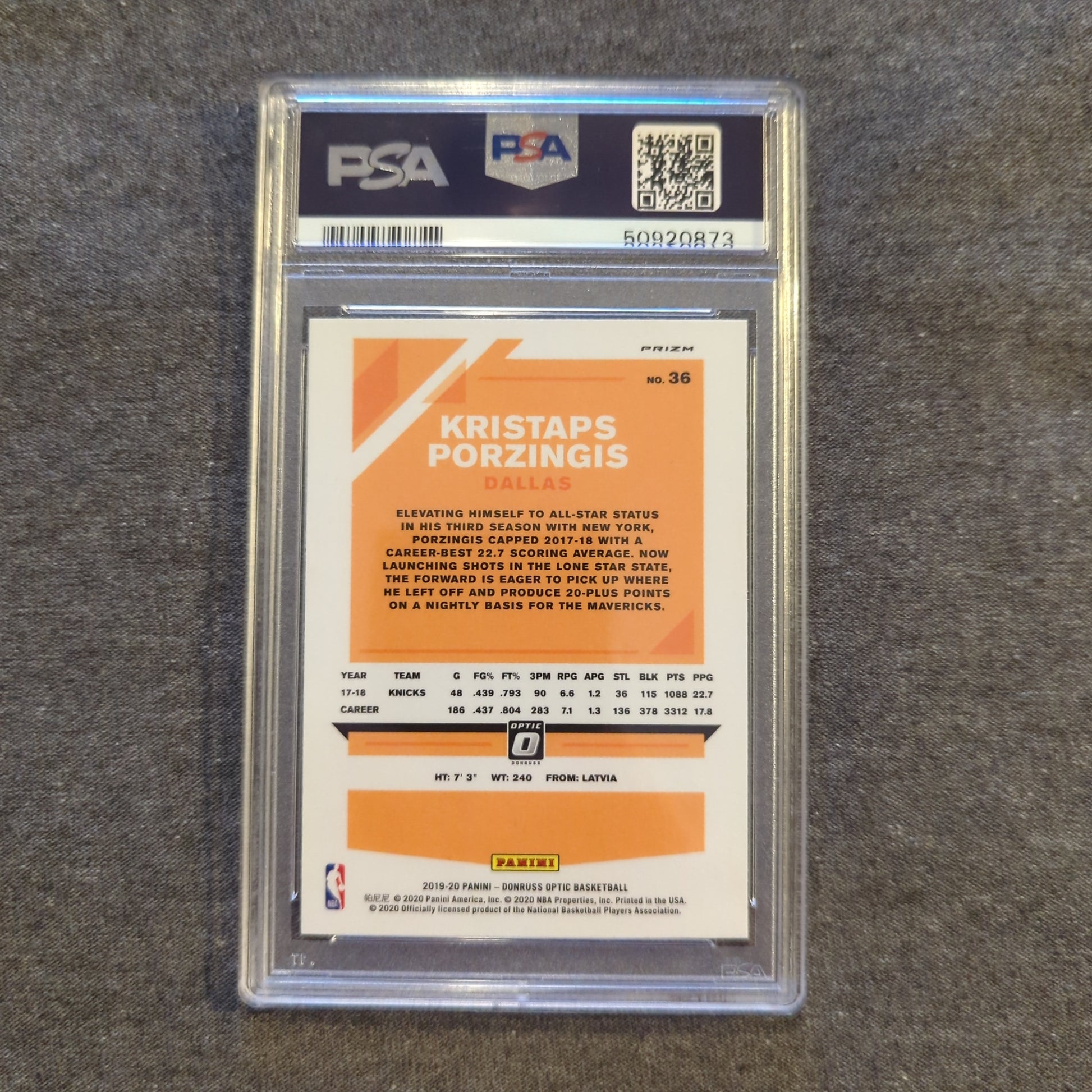 Kristaps Porzingis 2019-20 Panini Donruss Optic 36 White Sparkle PSA 9 FRENLY BRICKS - Open 7 Days