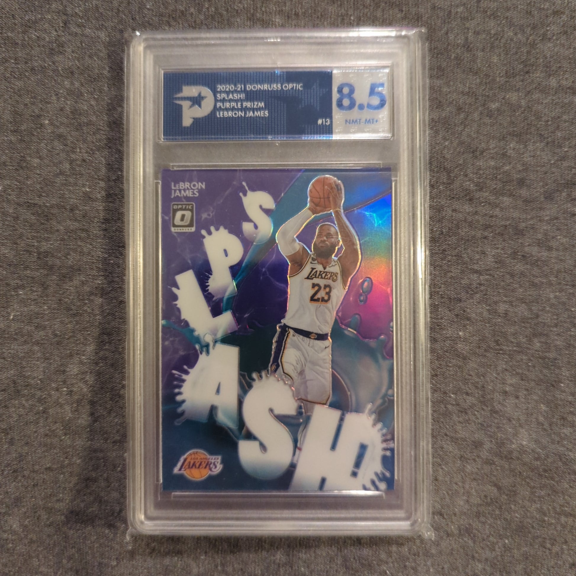 LeBRON JAMES 2020-21 DONRUSS OPTIC PURPLE SPLASH PRIZM #13 LAKERS PSG 8.5 graded FRENLY BRICKS - Open 7 Days