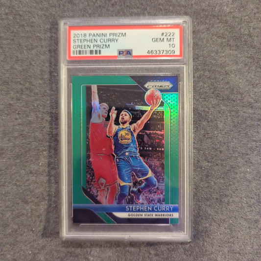 2018-19 PANINI PRIZM #222 STEPHEN CURRY "GREEN PRIZM", WARRIORS - PSA 10 FRENLY BRICKS - Open 7 Days