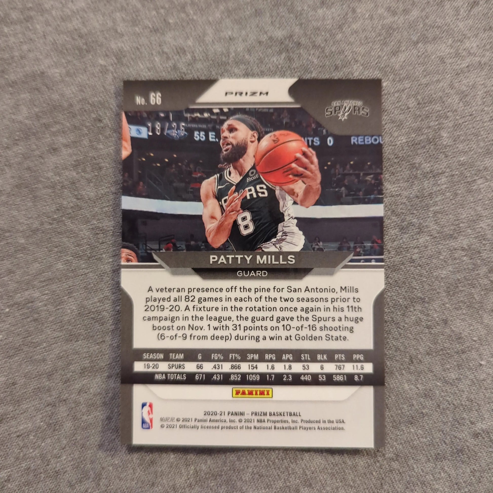 Panini Prizm 2020-21 Patty Mills /25 Mojo ssp FRENLY BRICKS - Open 7 Days