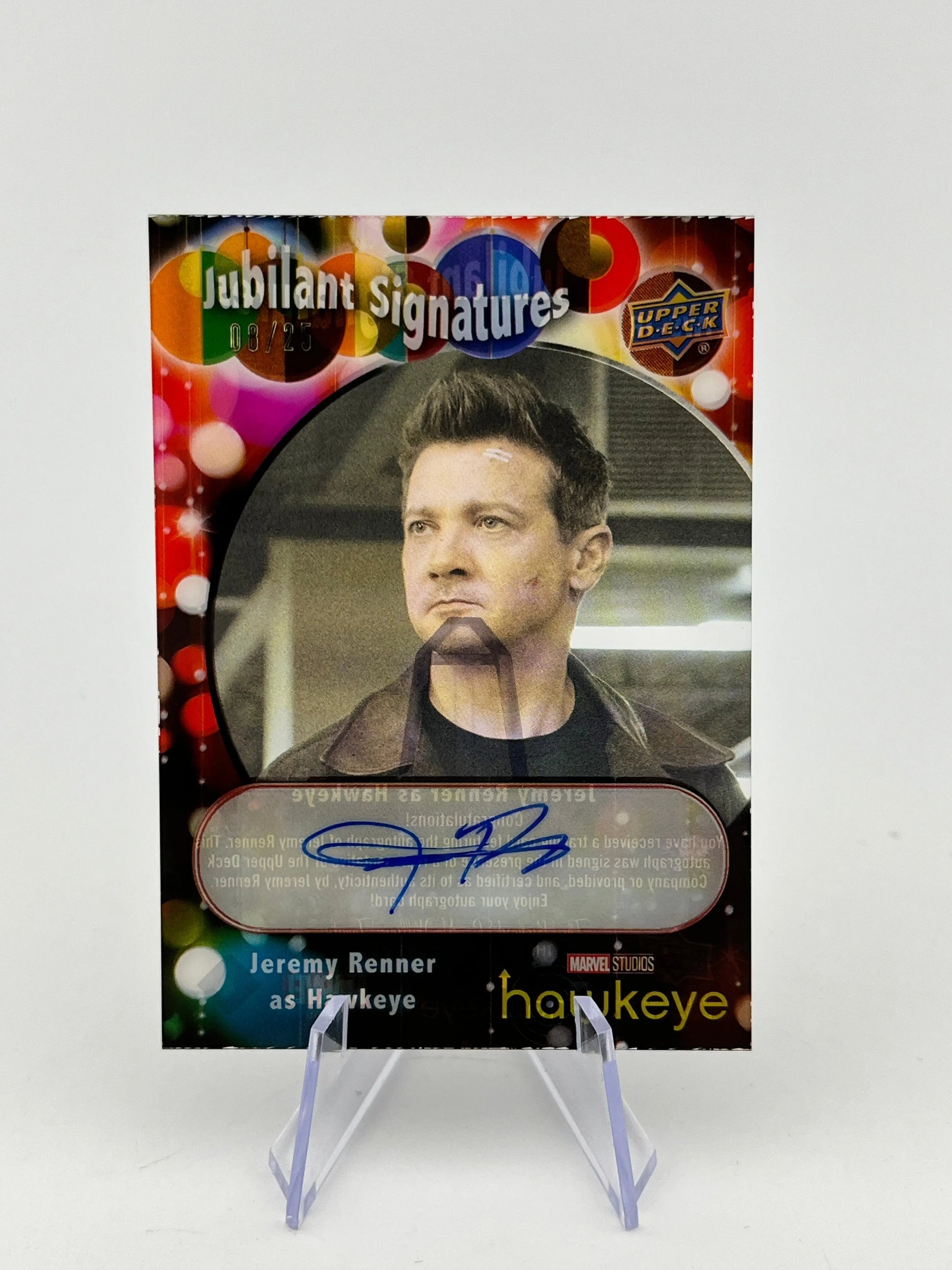 Upper Deck Marvel Studios Hawkeye - Jubilant Signatures /25 Jeremy Renner as Hawkeye Auto FRENLY BRICKS - Open 7 Days