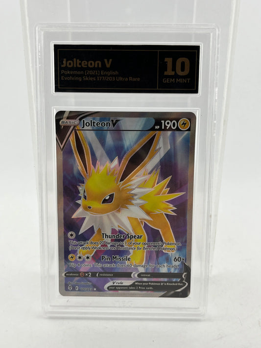 Jolteon V 177/203 GradedTCG 10 Gem Mint - English Evolving Skies FRENLY BRICKS - Open 7 Days