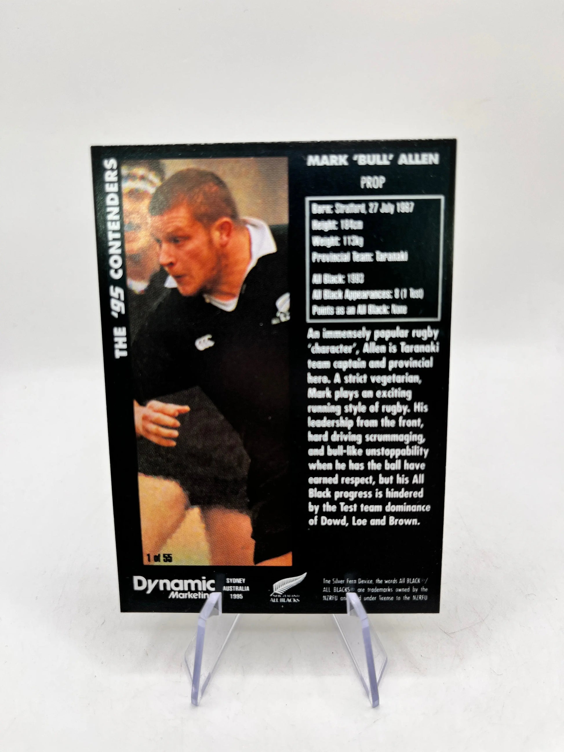 Mark “Bull” Allen Auto- 1995 Dynamic Marketing NZ All Blacks Rugby Union Card #1 FRENLY BRICKS - Open 7 Days