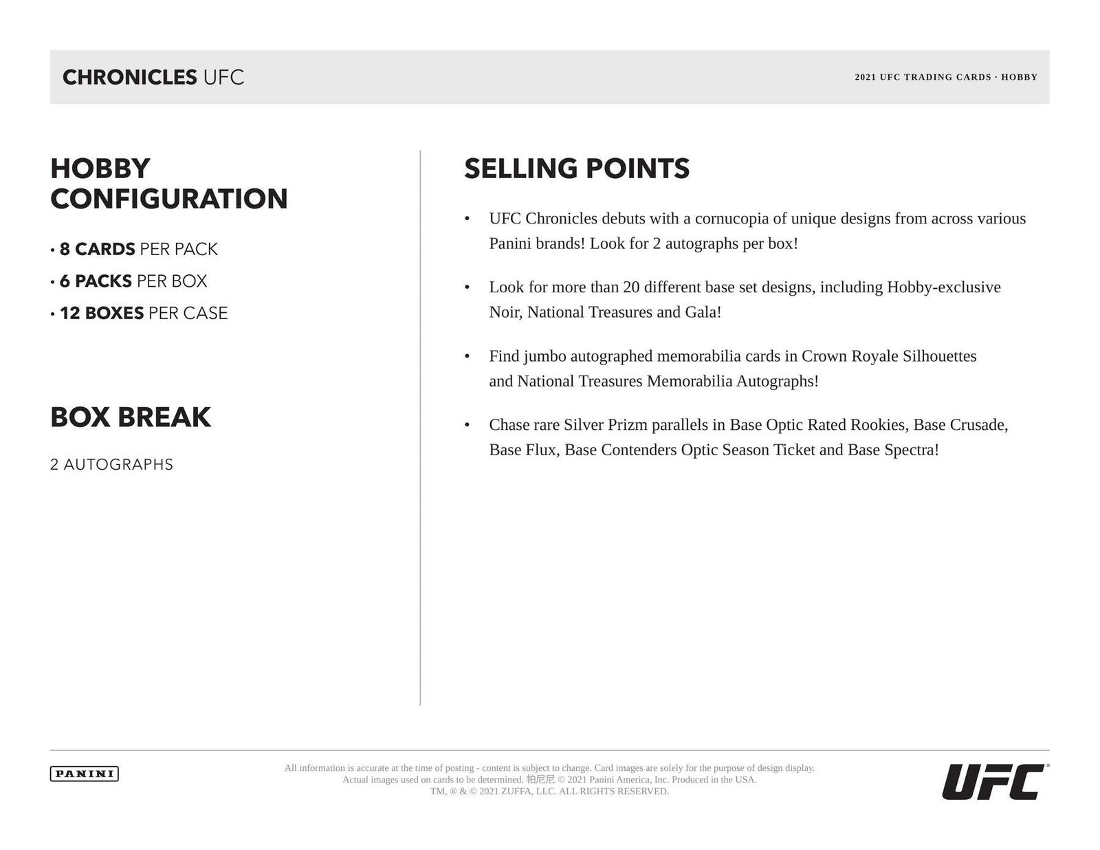 2021 Panini Chronicles UFC Hobby Box FRENLY BRICKS - Open 7 Days