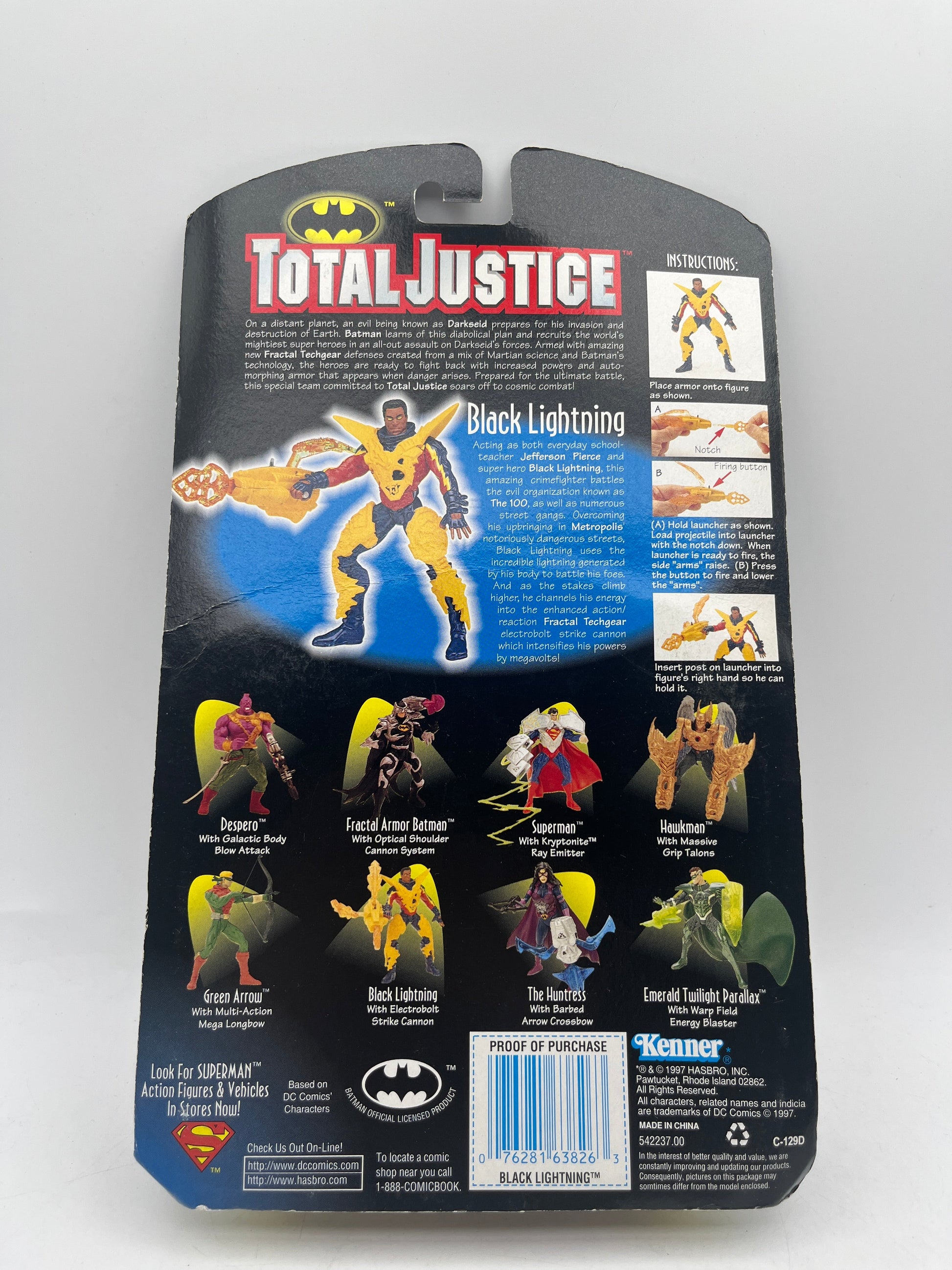 1997 Total Justice Kenner Black Lightning Electrobolt Strike Action Figure FRENLY BRICKS - Open 7 Days