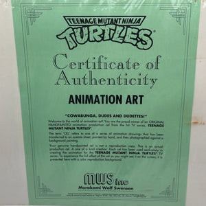 Teenage Mutant Ninja Turtles, Animation Production Cel MWS (1991) W/COA Leonardo FRENLY BRICKS - Open 7 Days