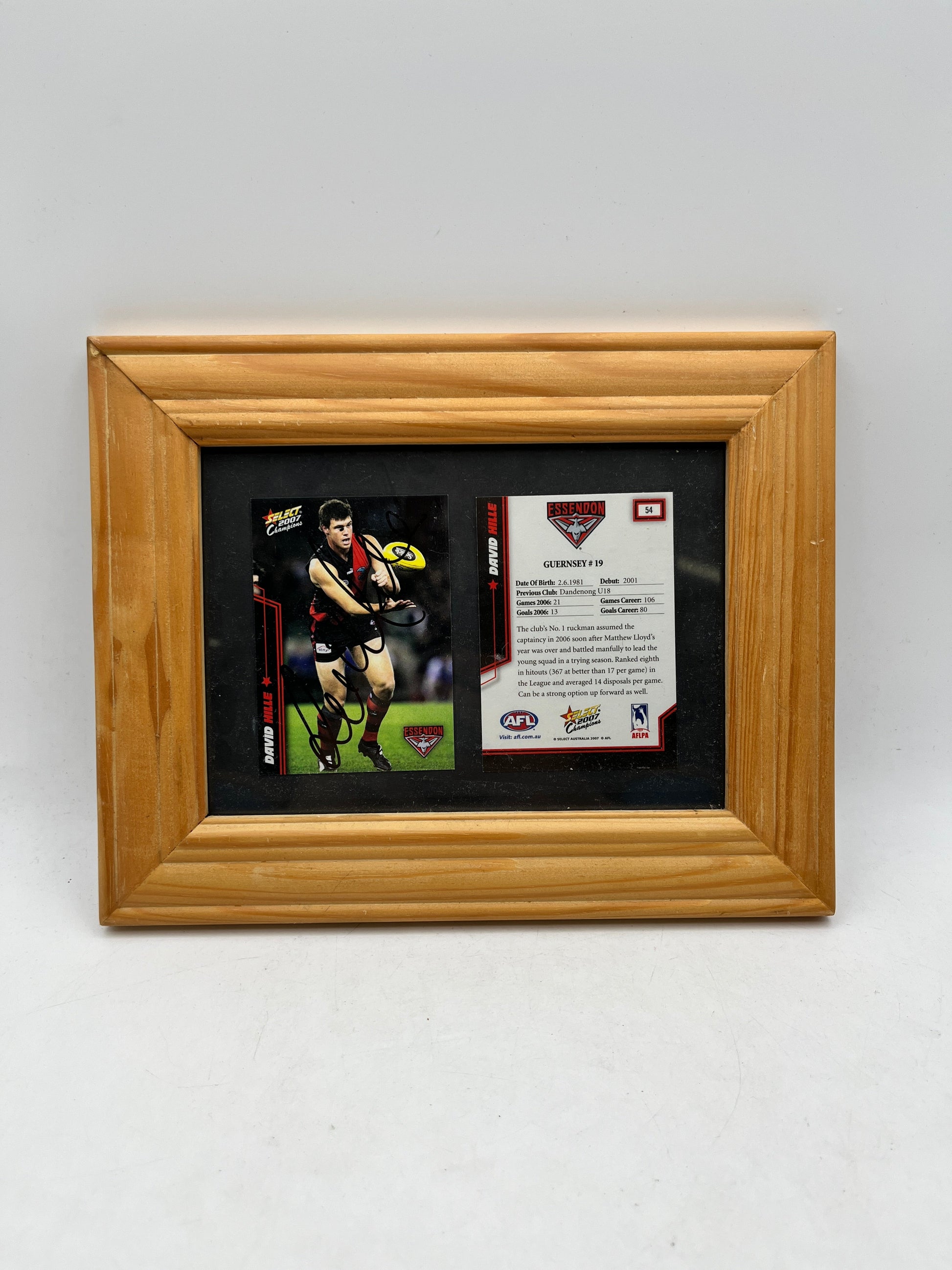 David Hille Signed 2007 - Select Champions - Essendon - Framed With COA FRENLY BRICKS - Open 7 Days