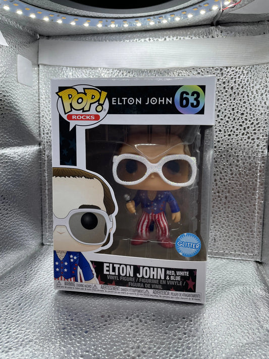 Funko Pop! Pop Rocks Elton John #63 Red, White, & Blue Glitter FRENLY BRICKS - Open 7 Days