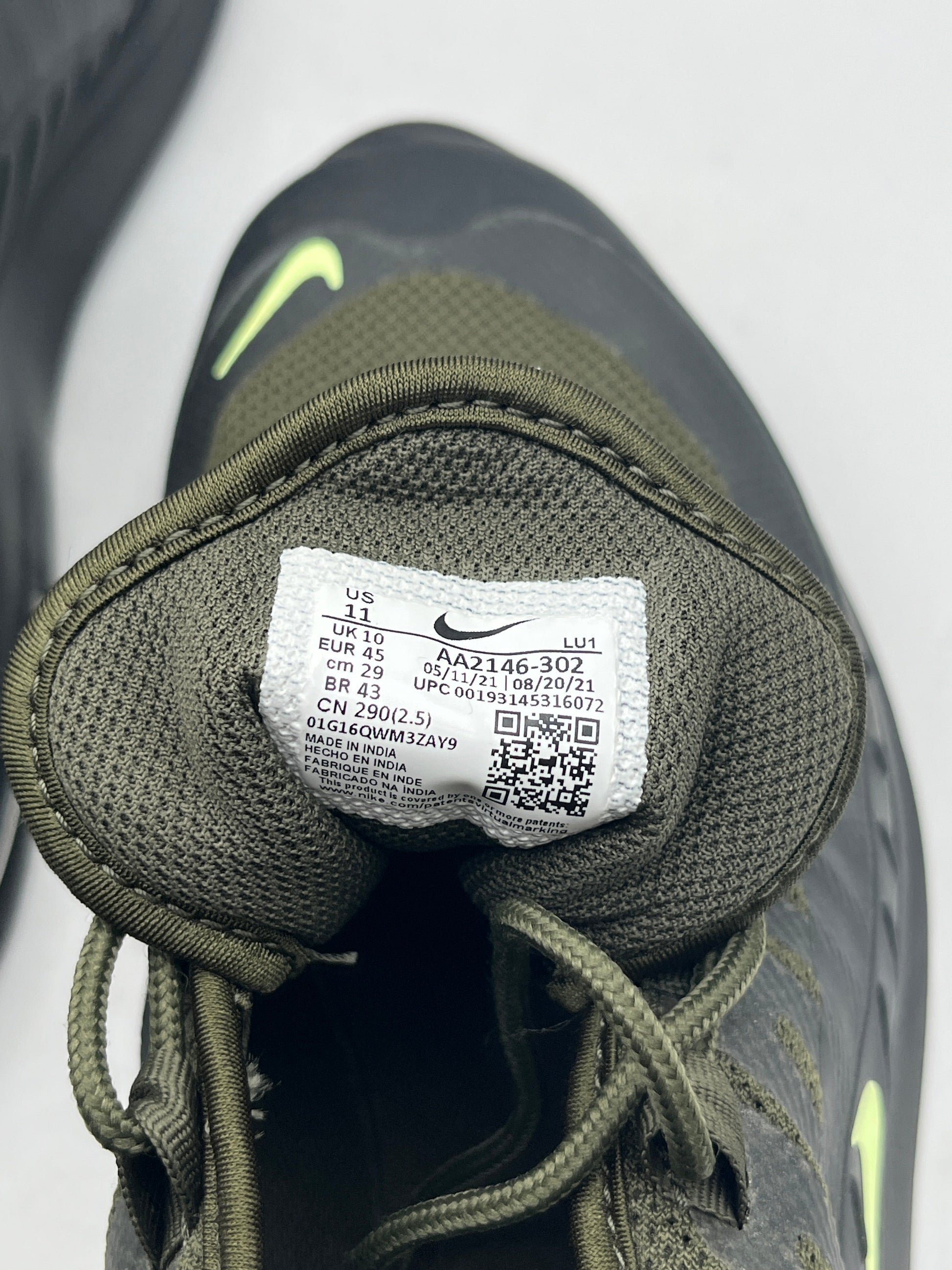 Nike Air Max Axis Olive Green Trainers - Size US 11 FRENLY BRICKS - Open 7 Days