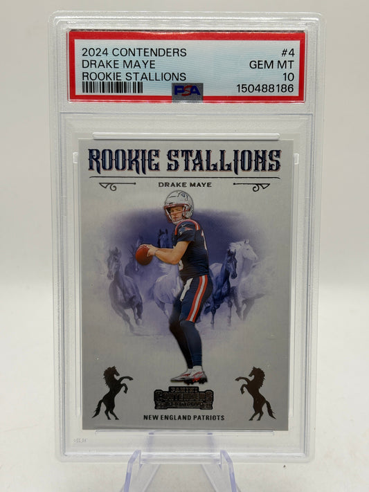 Panini Contenders Drake Maye Rookie Stallions #4 PSA 10 New England Patriots FRENLY BRICKS - Open 7 Days