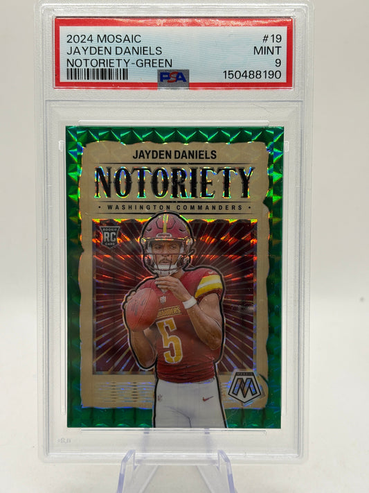 2024 Panini Mosaic - Notoriety Jayden Daniels #19 Green Mosaic Prizm (RC) PSA 9 FRENLY BRICKS - Open 7 Days