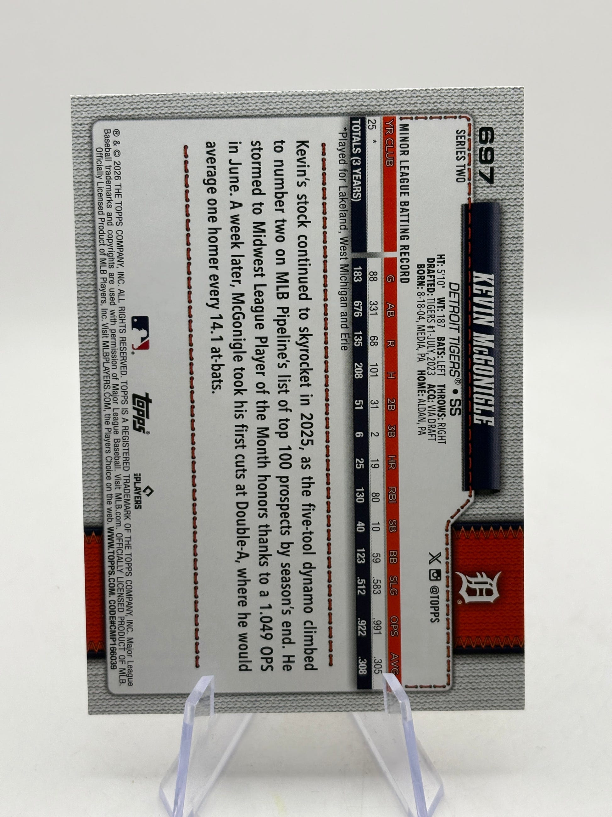 2026 Topps Series 2 Kevin McGonigle Rookie Short Print #697 Tigers RC SP FRENLY BRICKS - Open 7 Days image 2