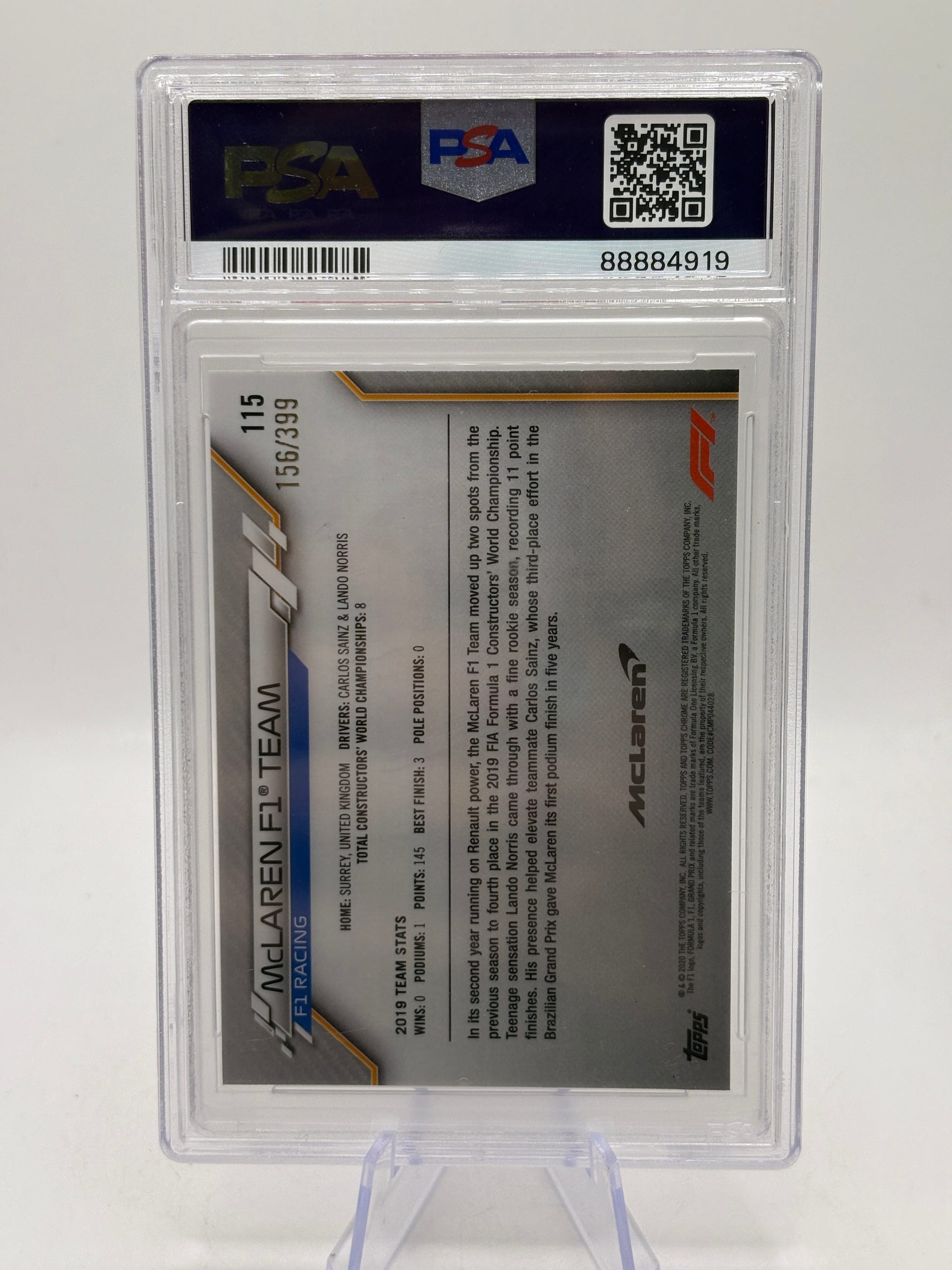 2020 Topps Chrome F1 #115 Mclaren Purple Refractor /399 PSA 8 image 2