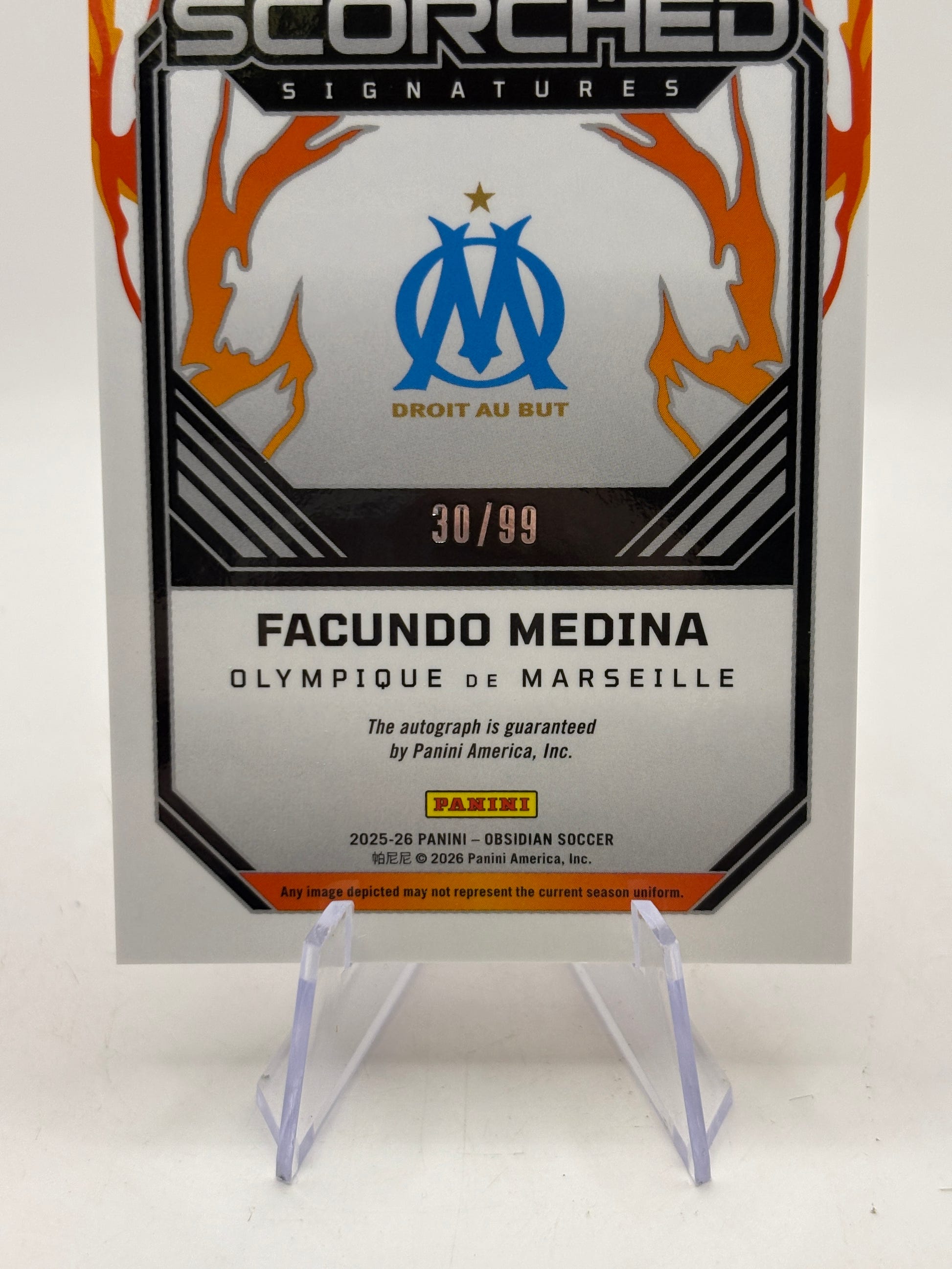 2025-26 Panini Obsidian Soccer #SC-FMA Scorched Auto Facundo Medina /99 image 4