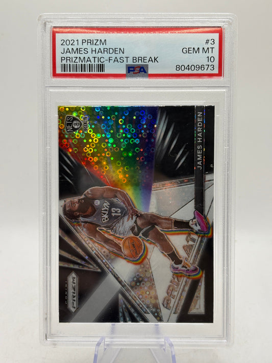 2021-22 Prizm #3 James Harden Prizmatic Fast Break Gem Mint PSA 10 FRENLY BRICKS - Open 7 Days