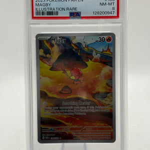 Pokemon TCG Paradox Rift - Magby 186/182 Illustration Rare PSA 8 FRENLY BRICKS - Open 7 Days