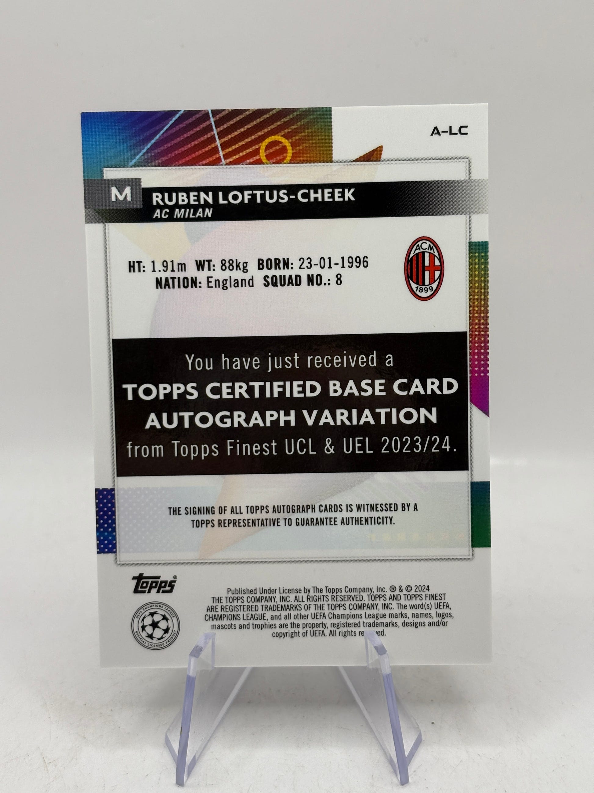 2023-24 Topps Finest Ruben Loftus-Cheek AC Milan Chelsea Auto, photo 2 image 2