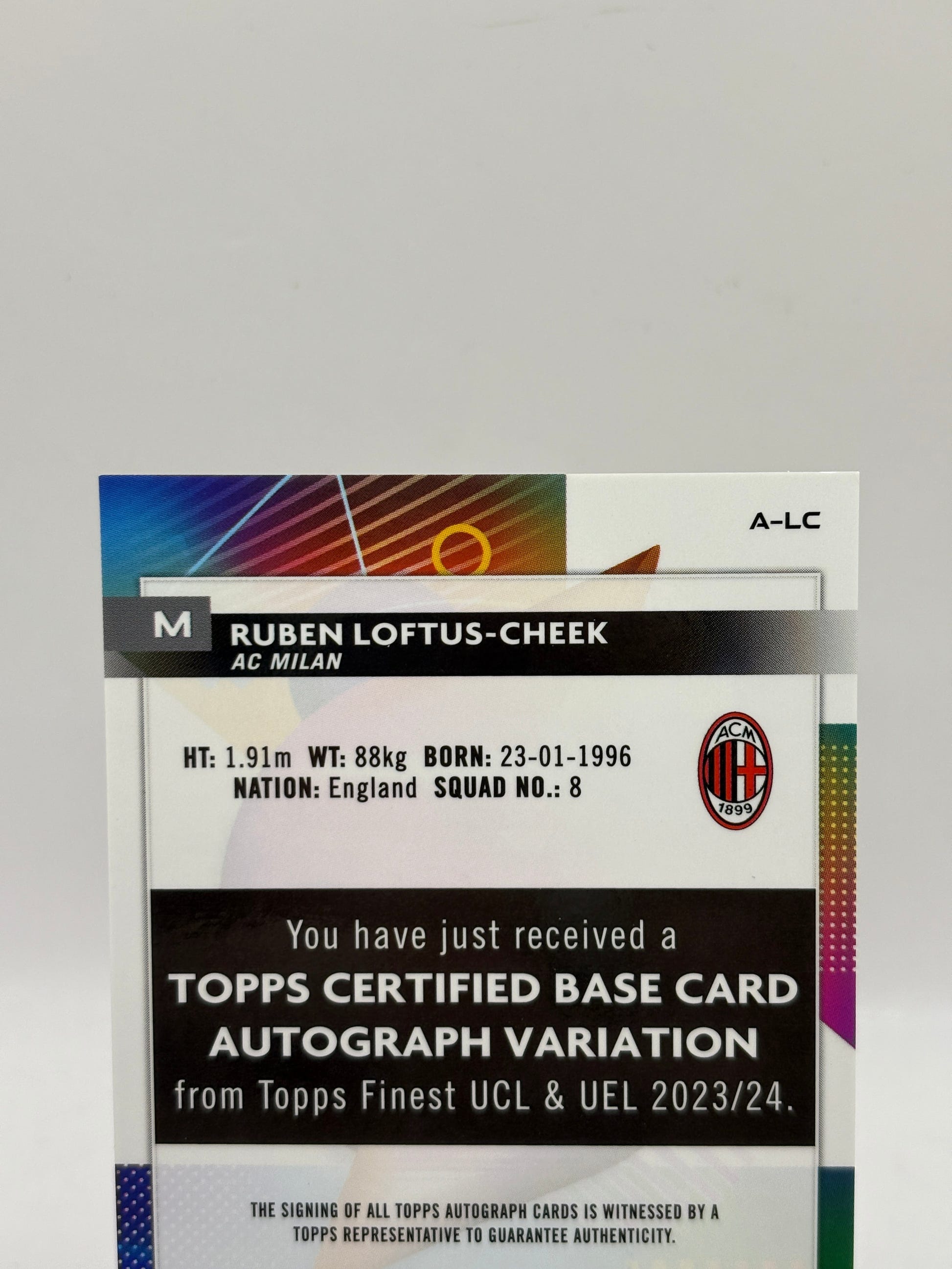 2023-24 Topps Finest Ruben Loftus-Cheek AC Milan Chelsea Auto, photo 3 image 3