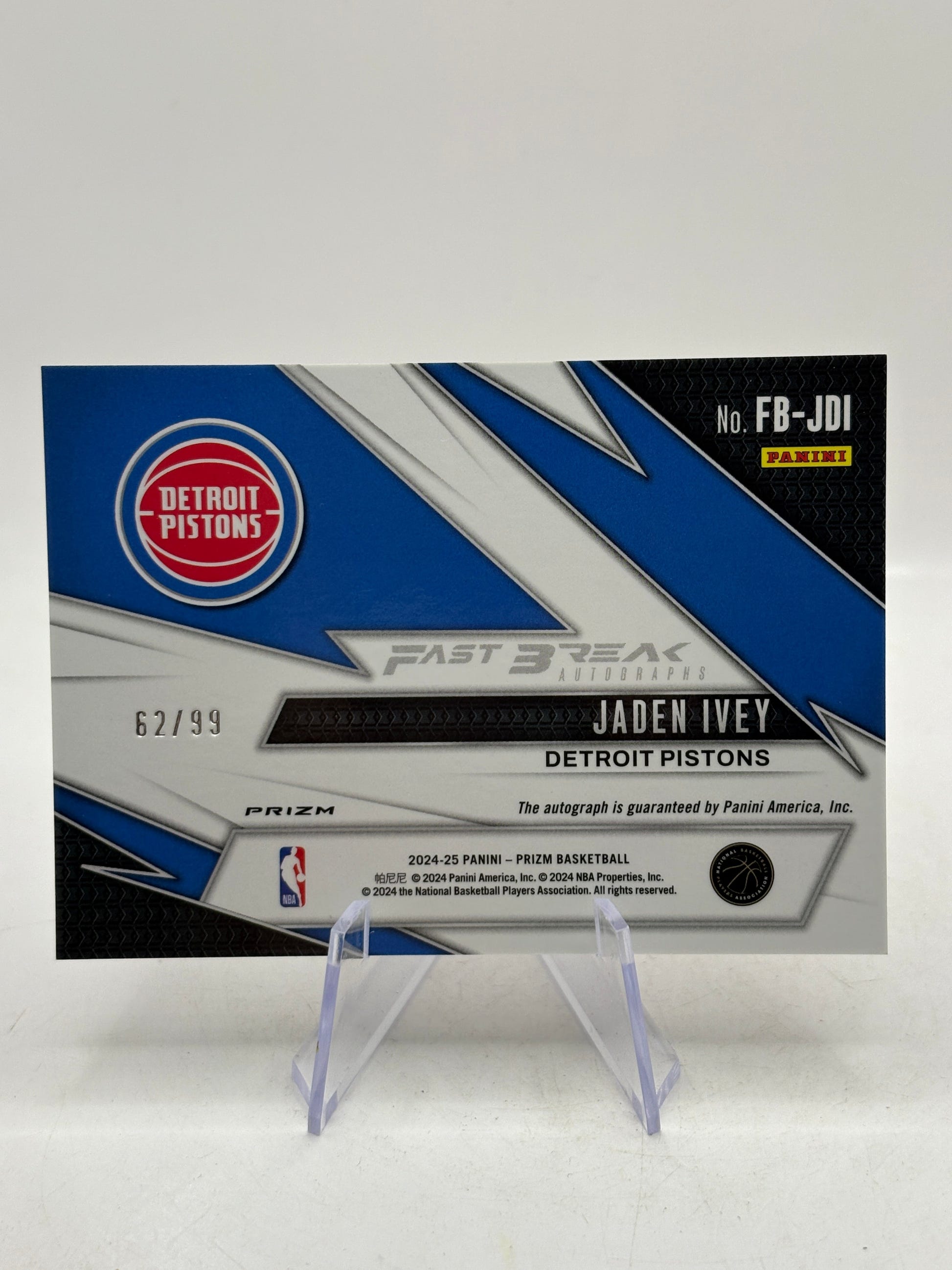 Jaden Ivey 2024-25 Prizm Fast Break Red Auto /99 Detroit, photo 6 image 6