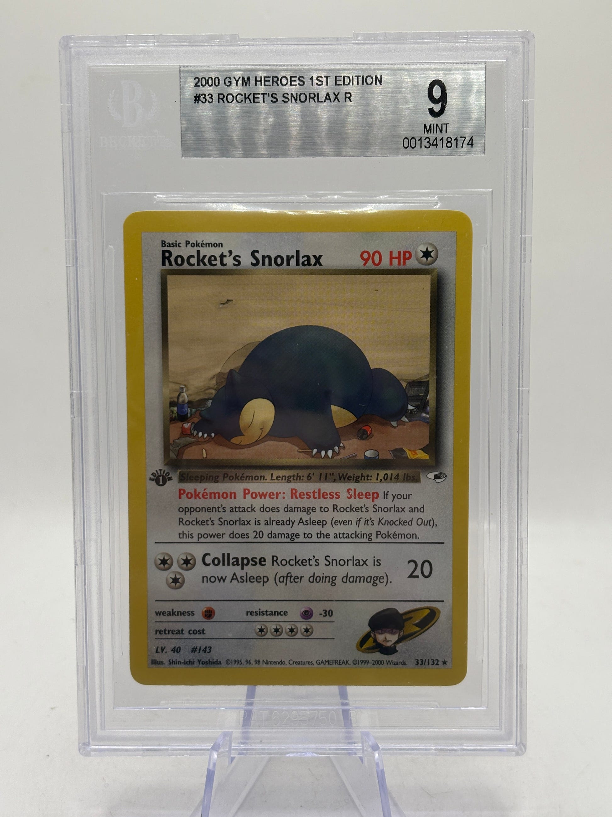 Pokémon 2000 Gym Heroes 1st Edition Rocket's Snorlax 33/132 Rare BGS 9 Mint image 1