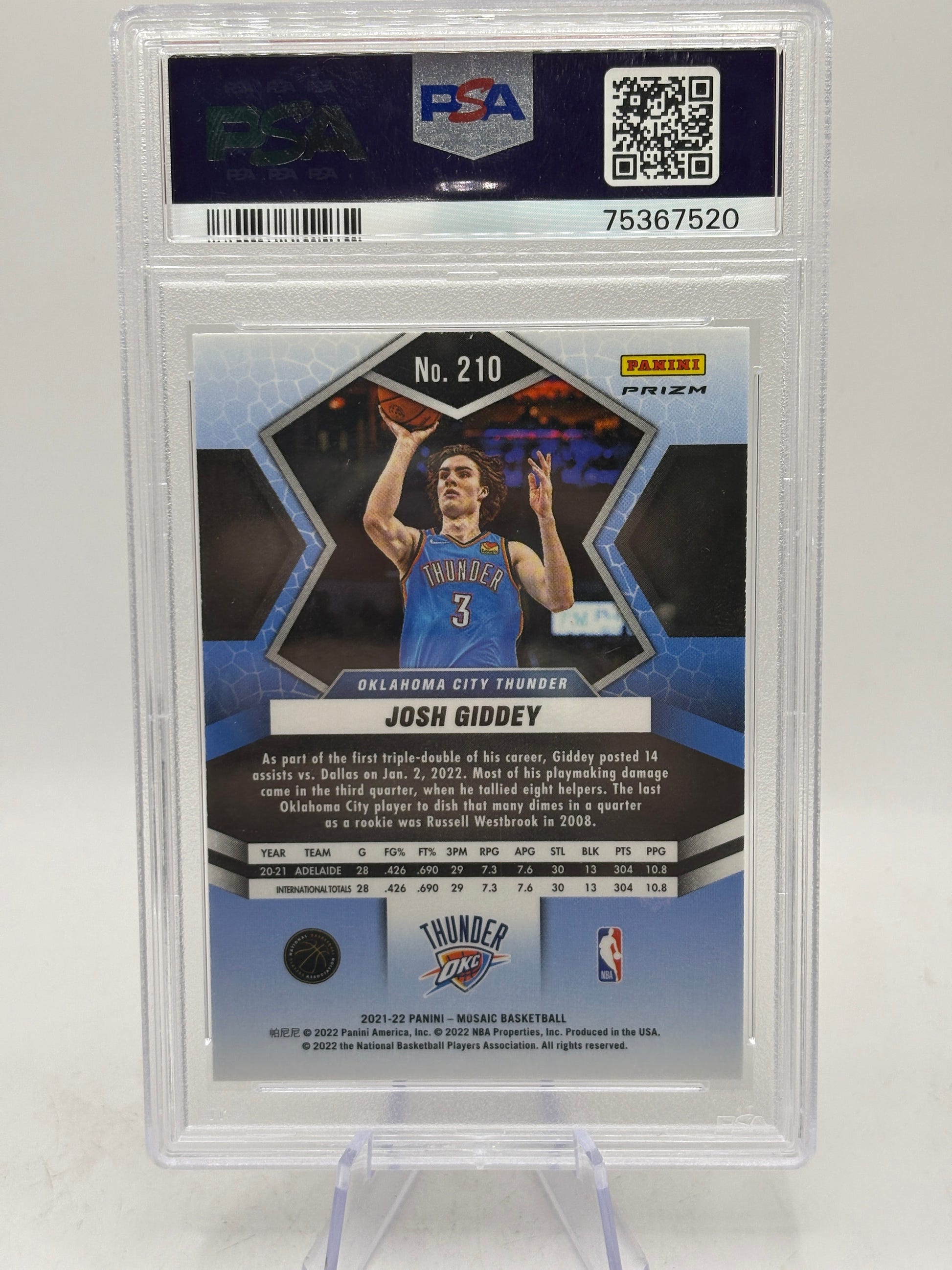 2021 Mosaic Red Mosaic Rookie Josh Giddey PSA 10 Gem Mt, photo 2 image 2