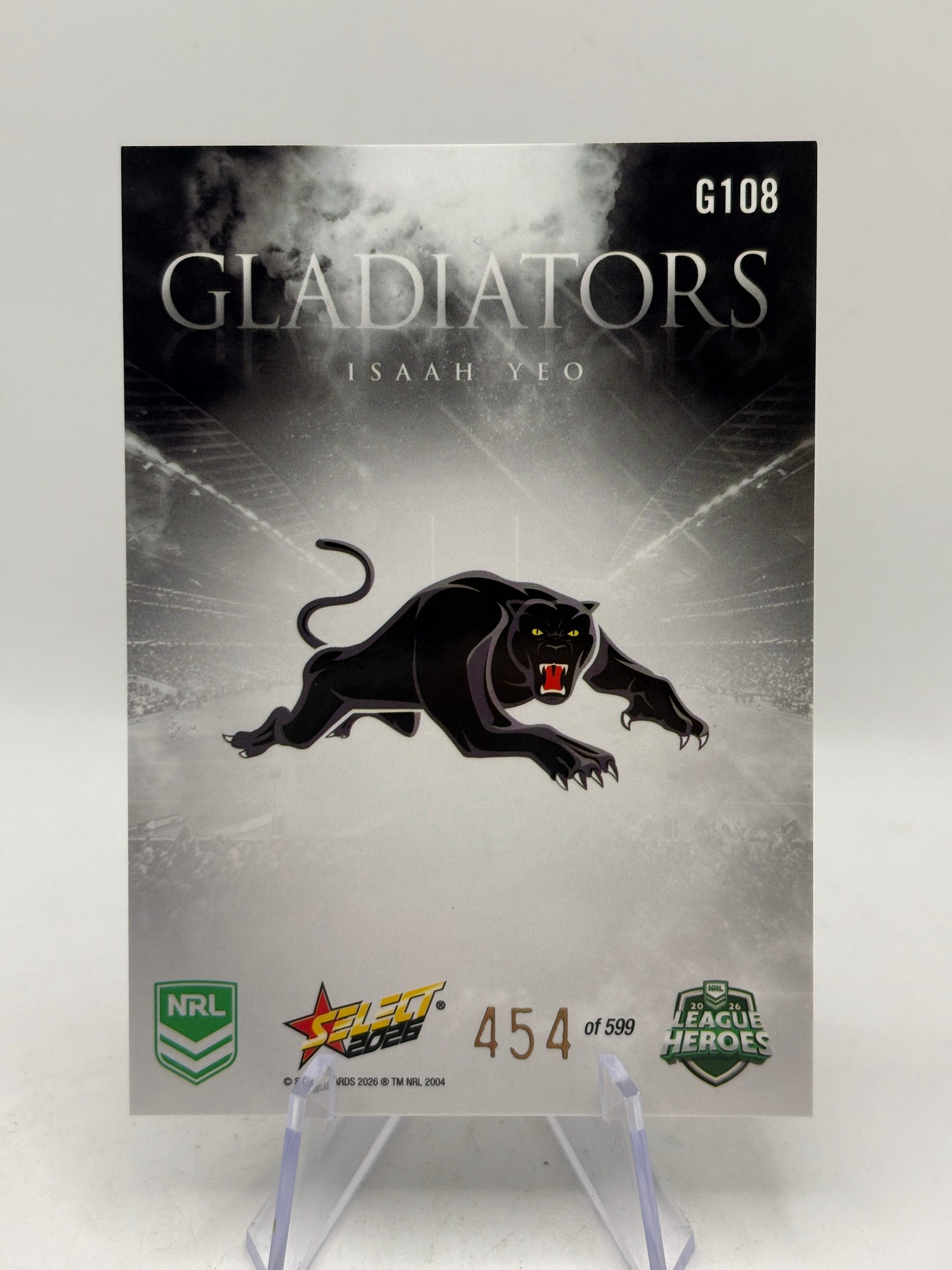 2026 NRL League Heroes Gladiators - G108 Isaah Yeo /599 Insert Card Panthers, photo 2 image 2