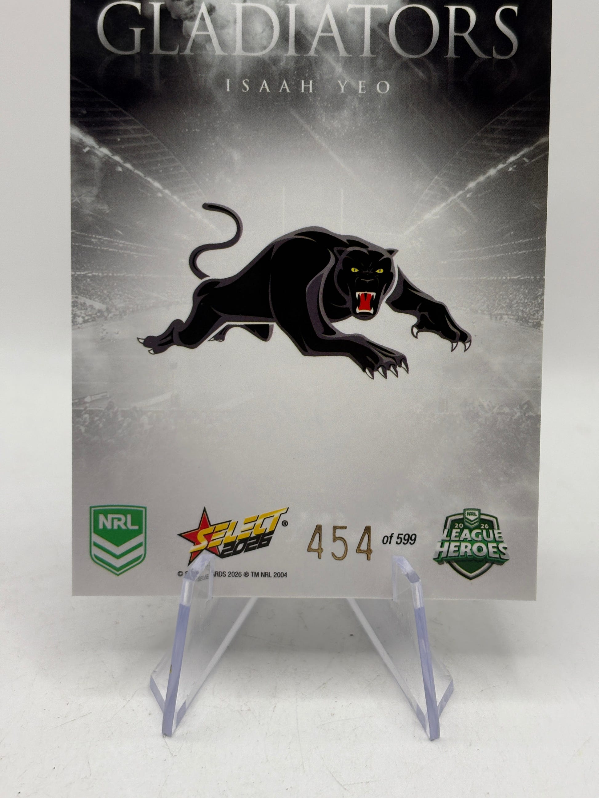 2026 NRL League Heroes Gladiators - G108 Isaah Yeo /599 Insert Card Panthers, photo 4 image 4