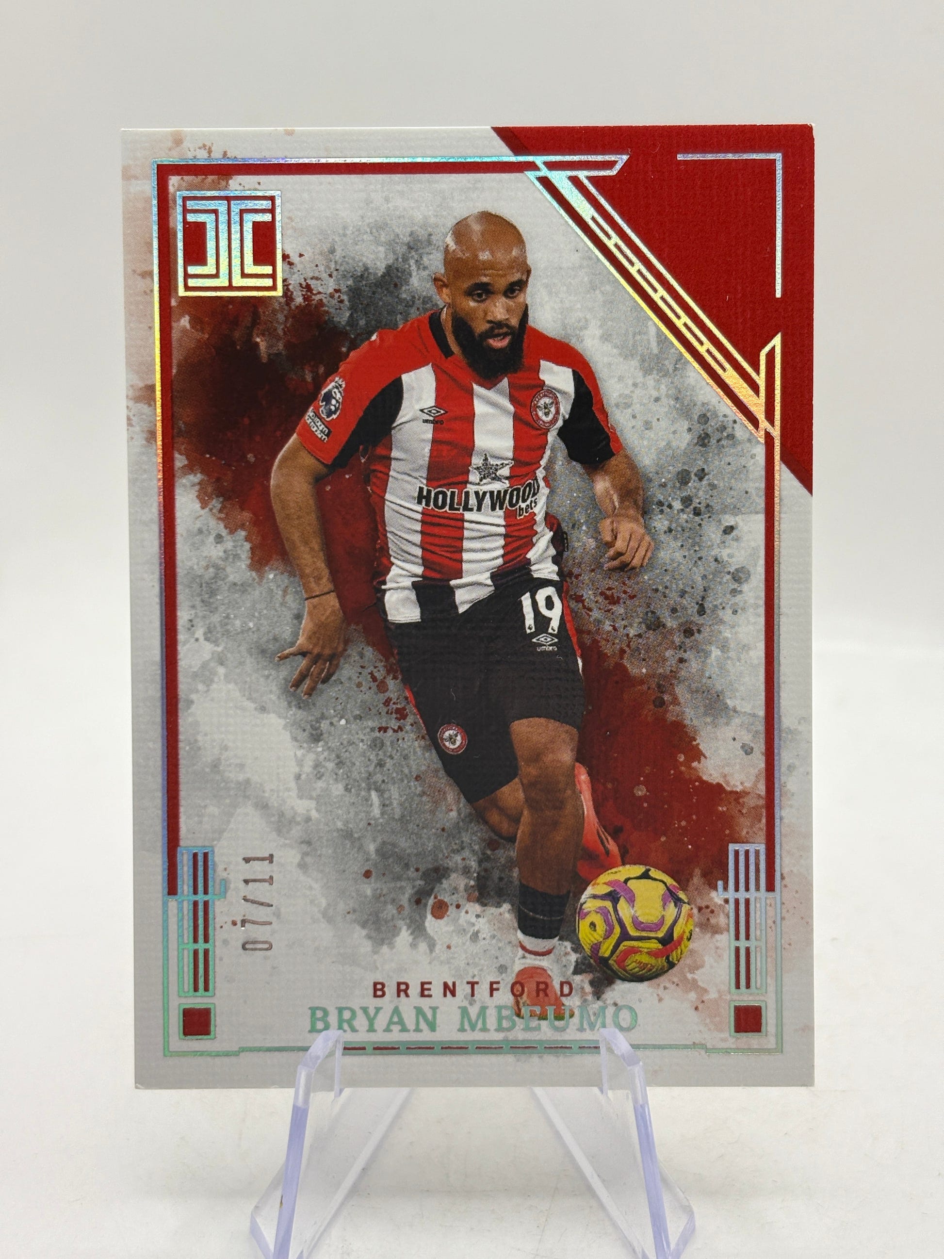 2024-25 Panini Impeccable Premier League Bryan Mbeumo Ruby and Silver #/11 image 1