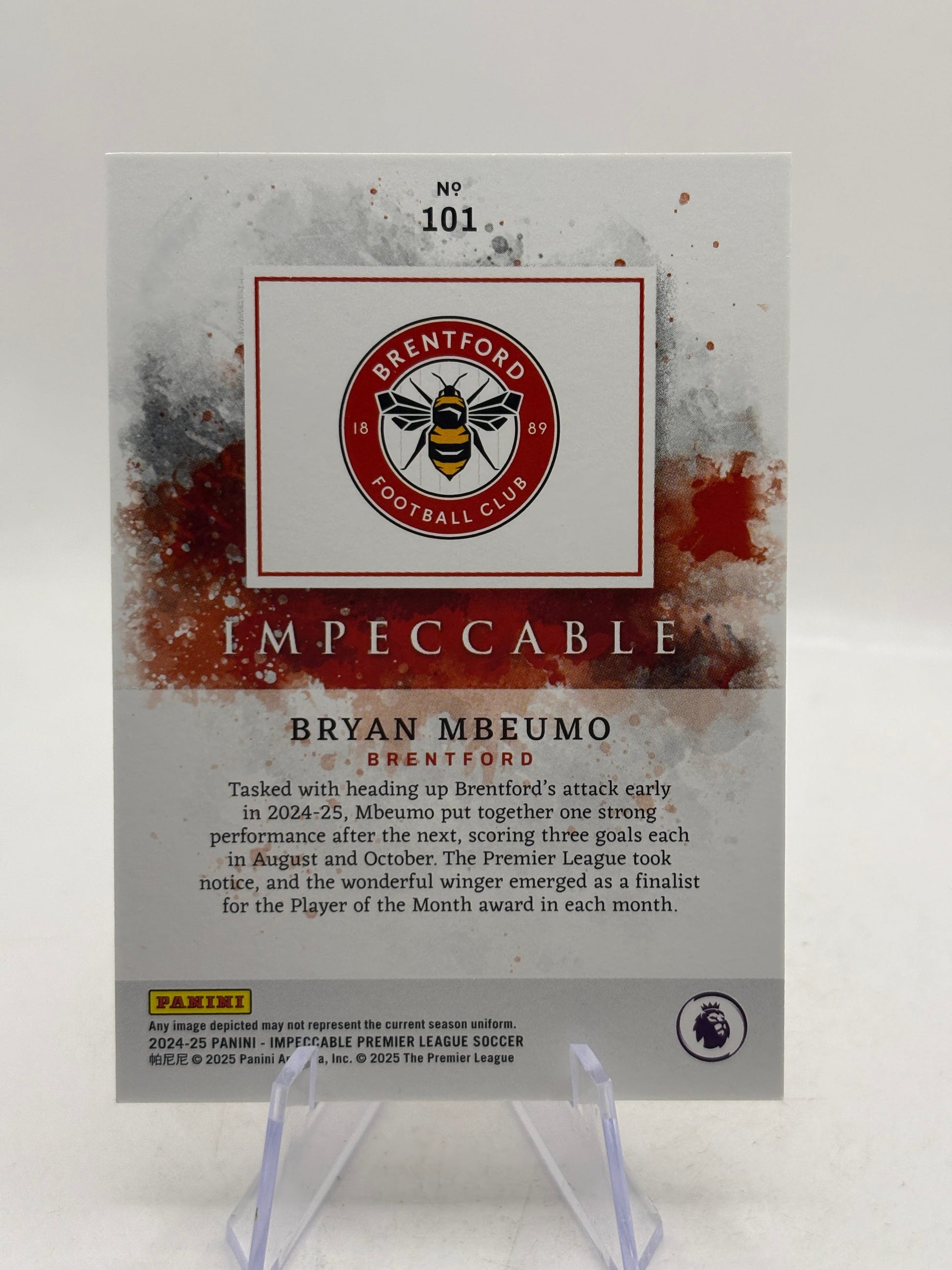 2024-25 Panini Impeccable Premier League Bryan Mbeumo Ruby and Silver #/11, photo 6 image 6