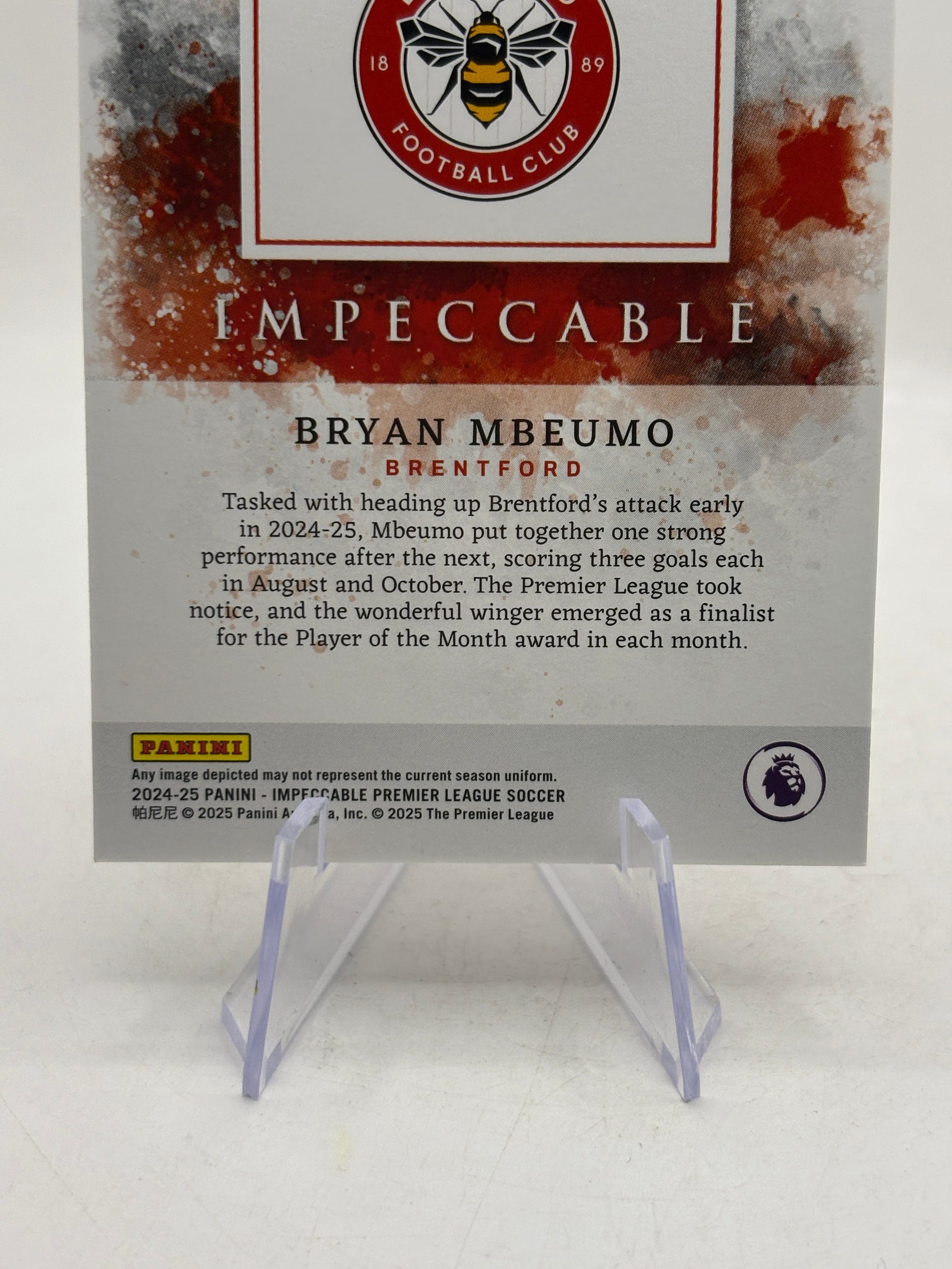 2024-25 Panini Impeccable Premier League Bryan Mbeumo Ruby and Silver #/11, photo 4 image 4