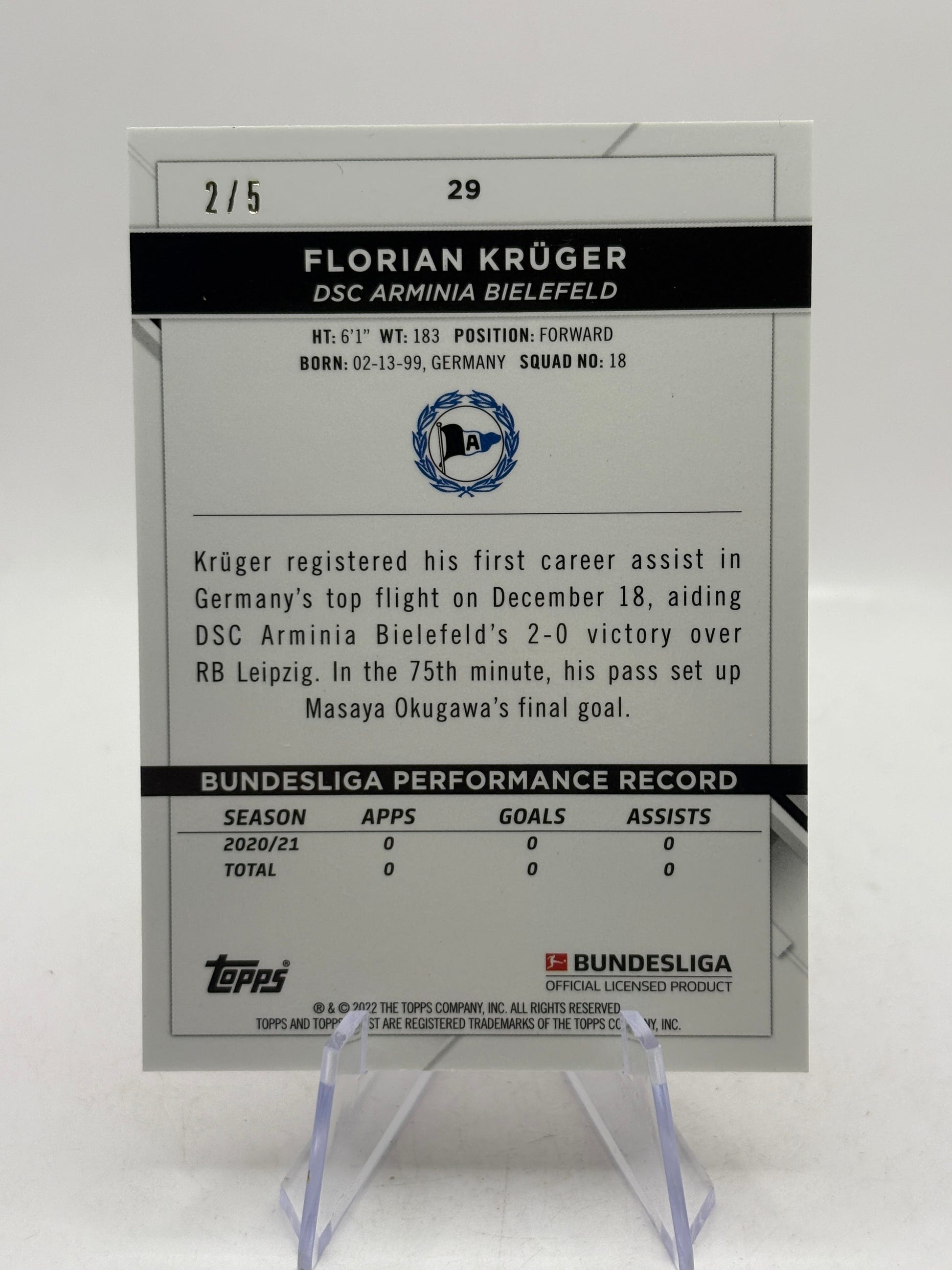 2022-23 Topps Bundesliga #29 Florian Kruger 2/5 Red Rookie, photo 6 image 6