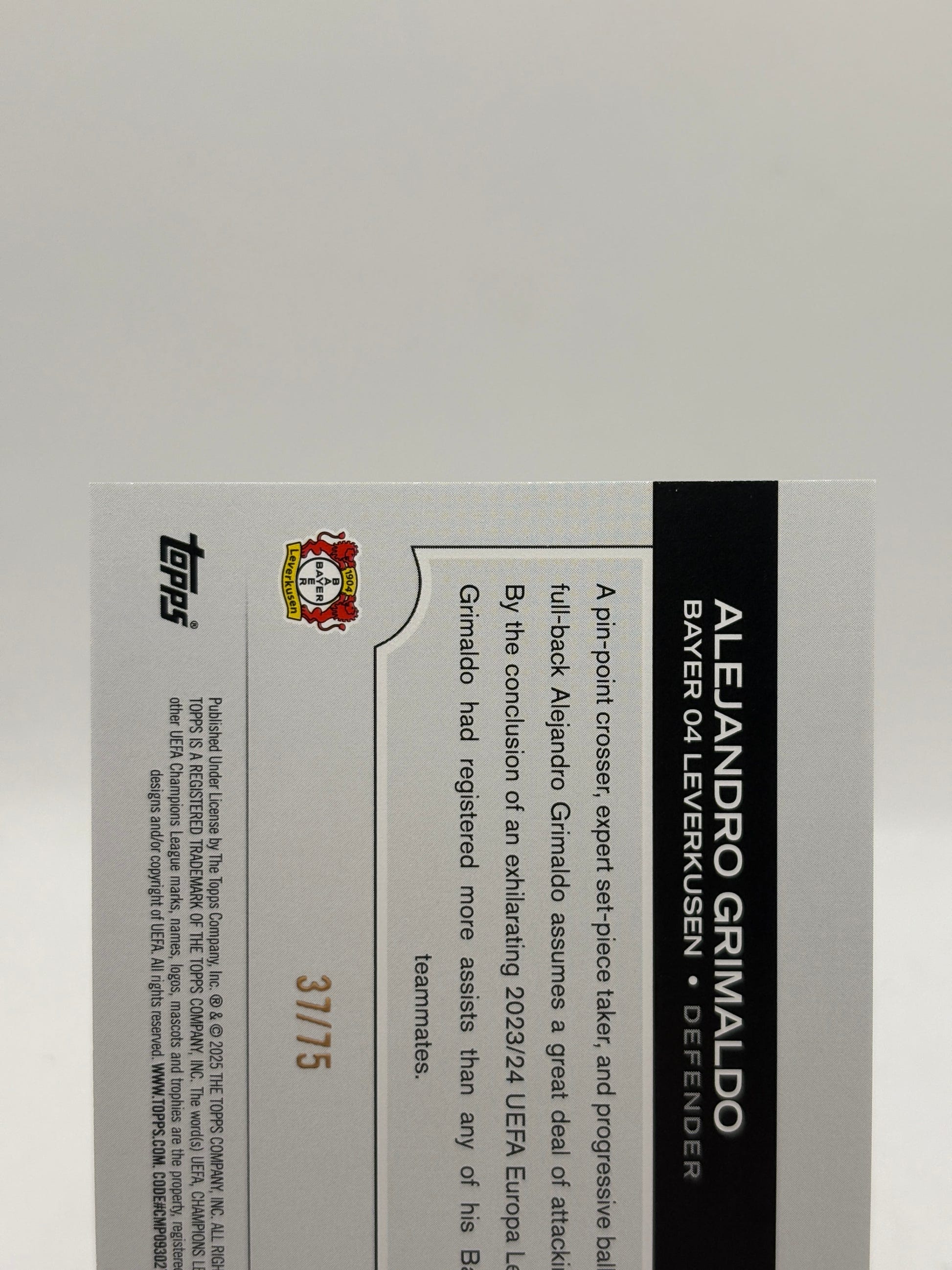 2024-25 Topps UEFA Club Competitions #3 Alejandro Grimaldo Icy Blue Foil #/75, photo 3 image 3