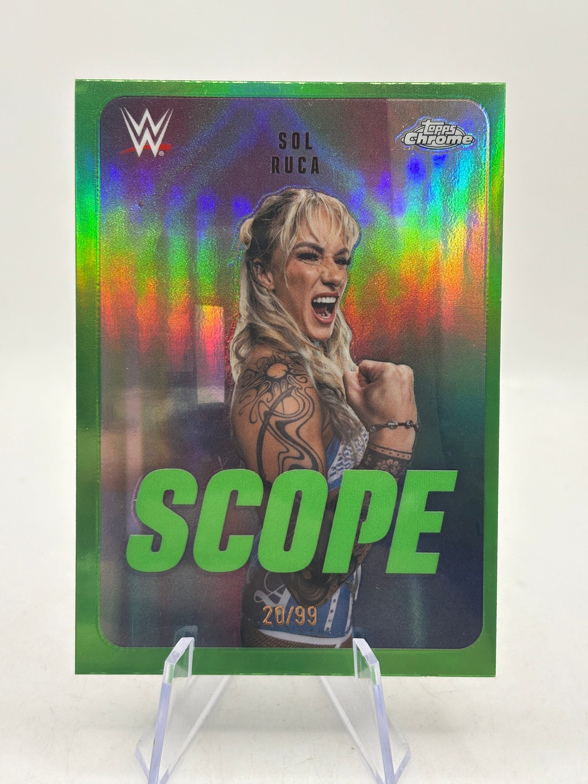 2026 Topps Chrome WWE Sol Ruca Scope Green Refractor #/99 image 1