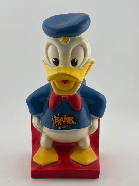 Vintage 1950's Walt Disney Productions DONALD DUCK 8" Plastic Coin Piggy Bank FRENLY BRICKS - Open 7 Days