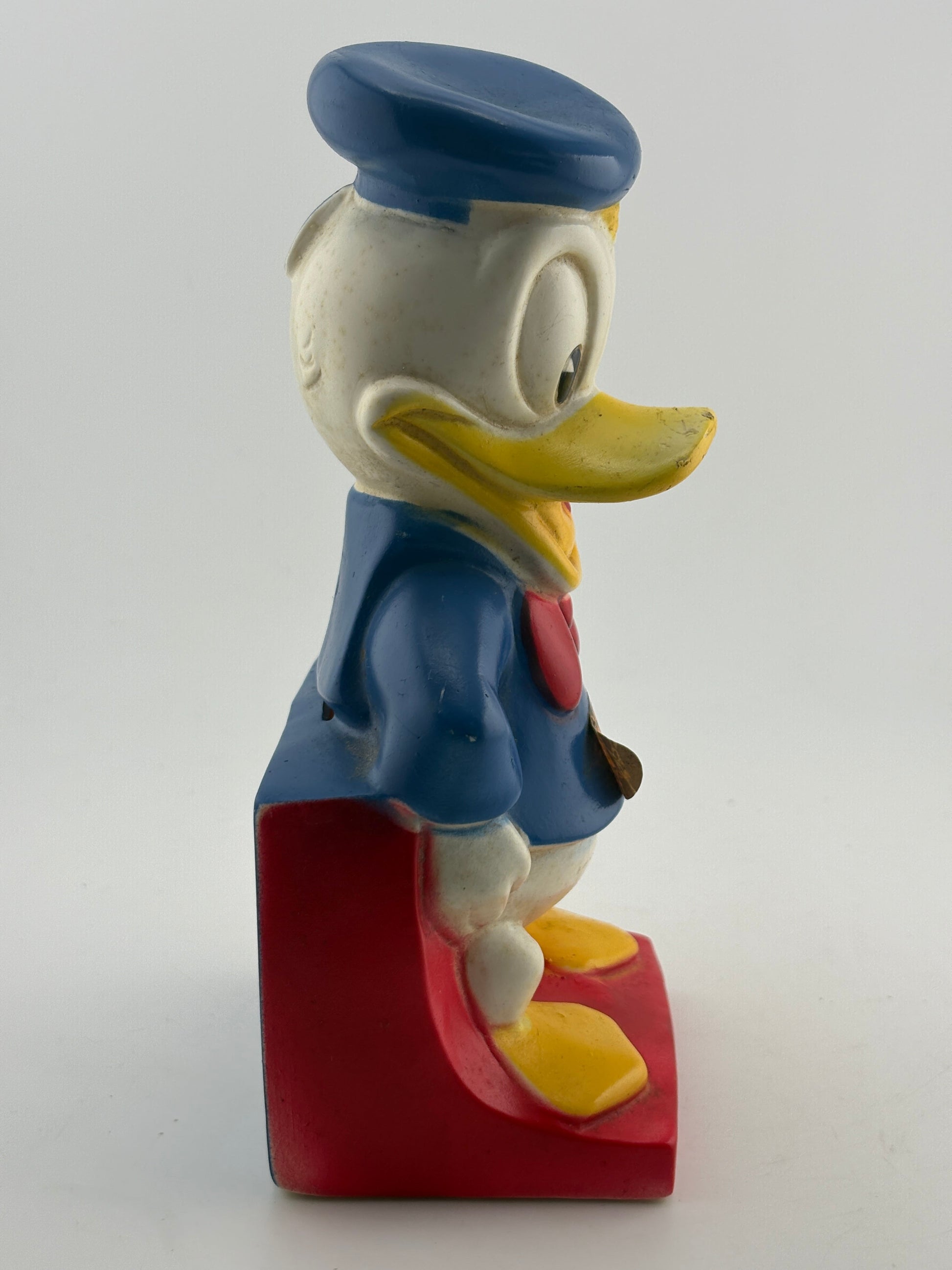 Vintage 1950's Walt Disney Productions DONALD DUCK 8" Plastic Coin Piggy Bank FRENLY BRICKS - Open 7 Days