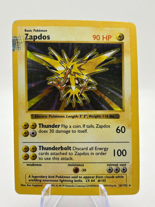 Pokemon TCG WOTC Base Set Shadowless - Zapdos 16/102 Rare Holo Heavy Played FRENLY BRICKS - Open 7 Days