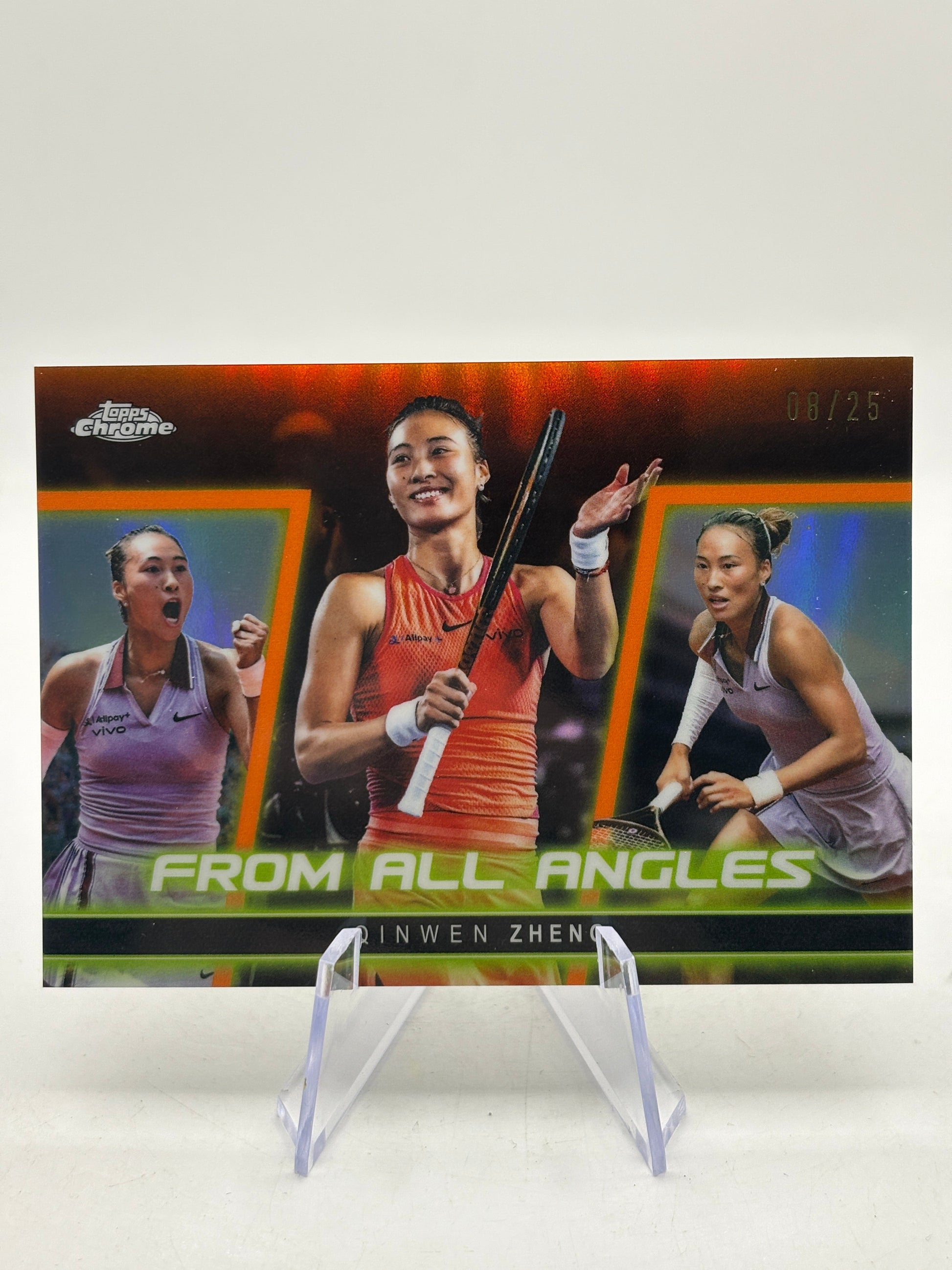 2025 Topps Chrome Qinwen Zheng From All Angles Orange Refractor #/25 FRENLY BRICKS - Open 7 Days